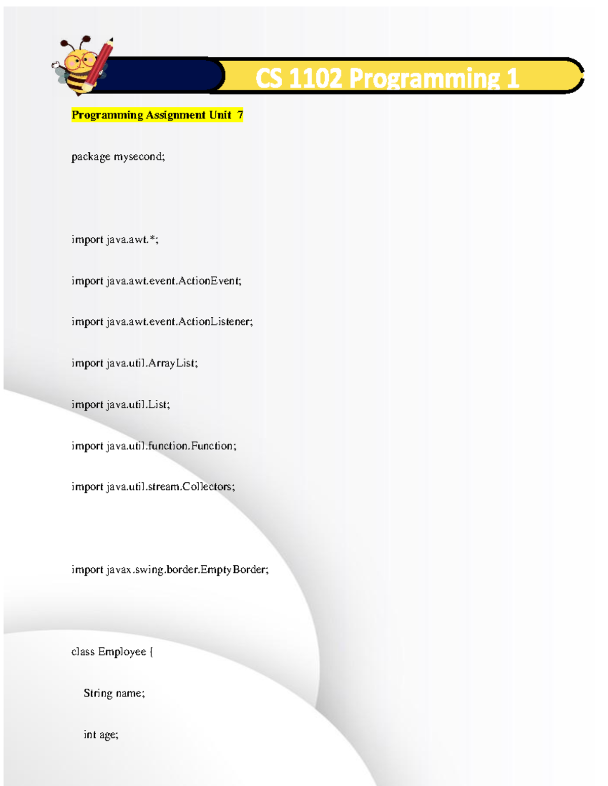 CS 1102 Programming Assignment Unit 7: Employee Processing App - Studocu