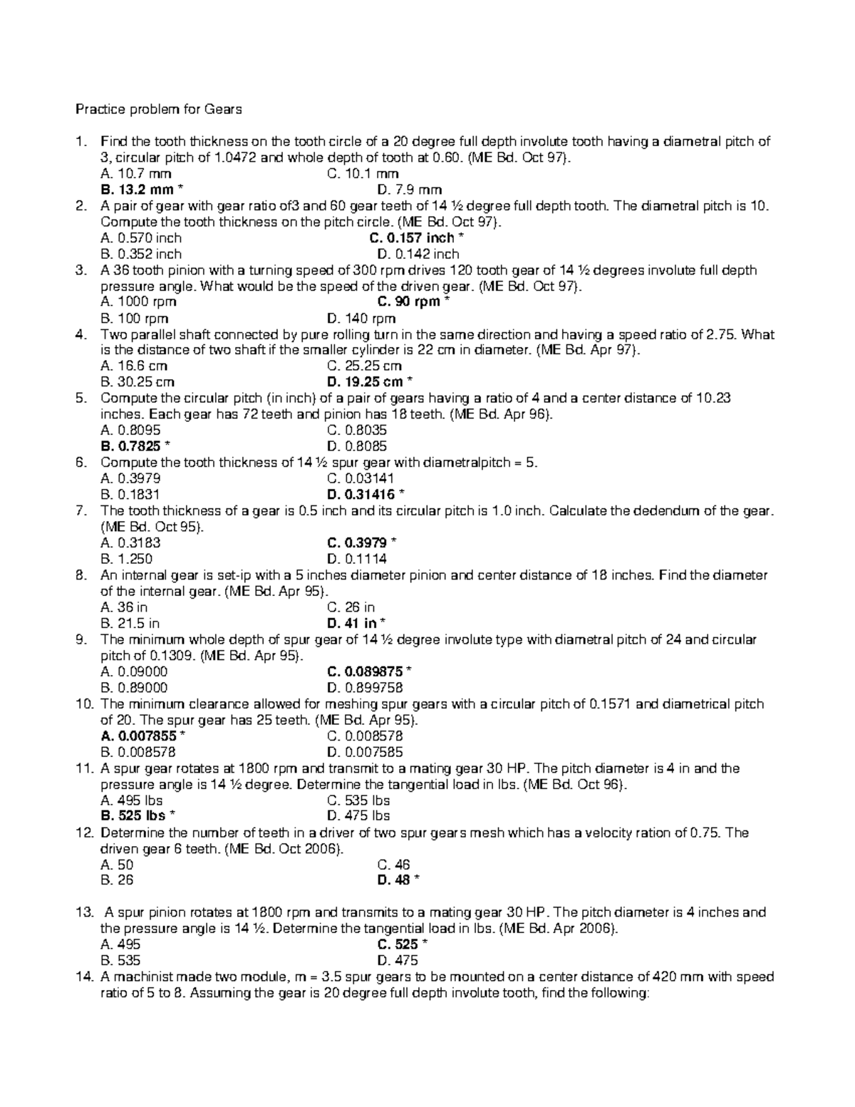 Gears Practice Problems (ME Course) – Comprehensive Exercises - Studocu