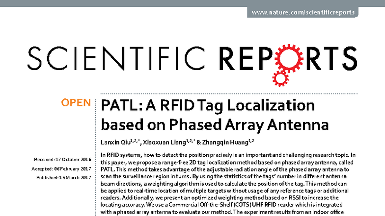 PATL: RFID Tag Localization Using Phased Array Antenna Techniques - Studocu