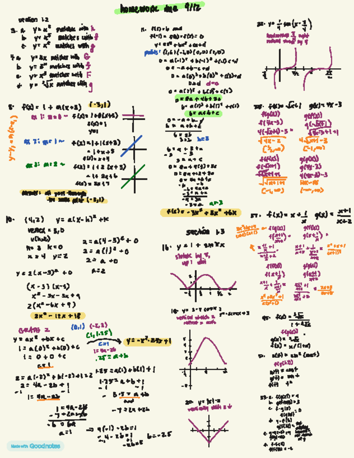 Mathematics Homework Solutions: Sections 1.2 to 1.4 (Due 9/12) - Studocu