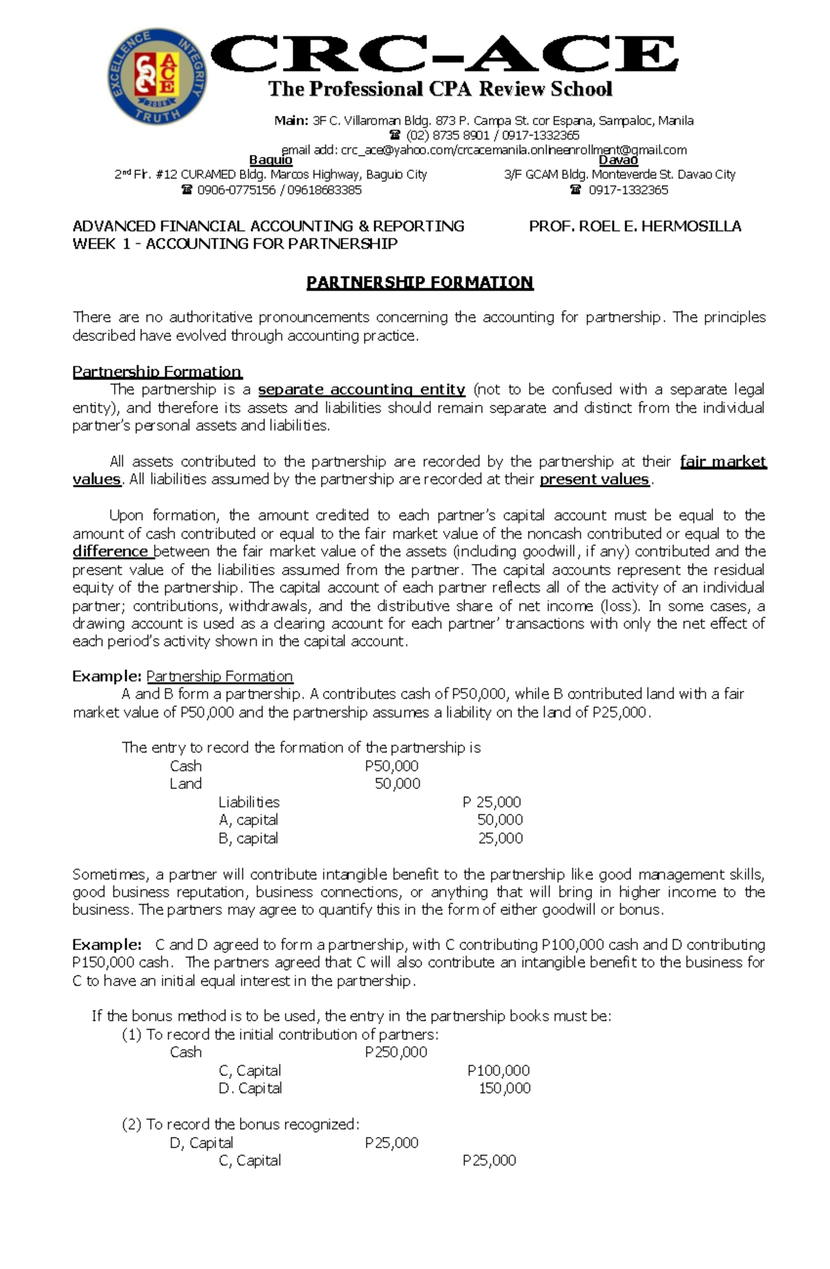 02-02-2022 CRC-ACE - AFAR - Week 01 Accounting for Partnership ...