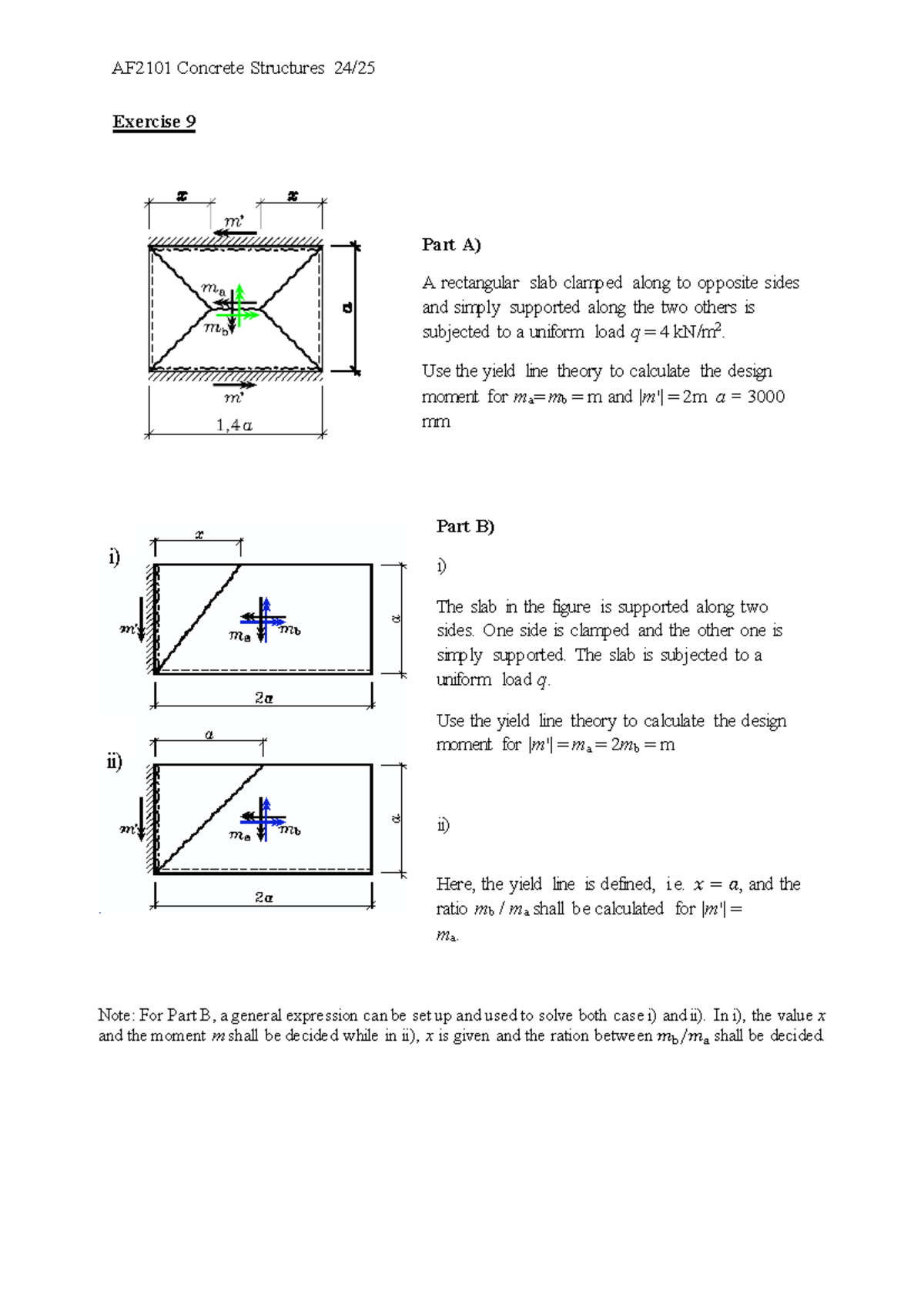AF2101 WS Yield Line - Workshop - Part A) A rectangular slab clamped ...