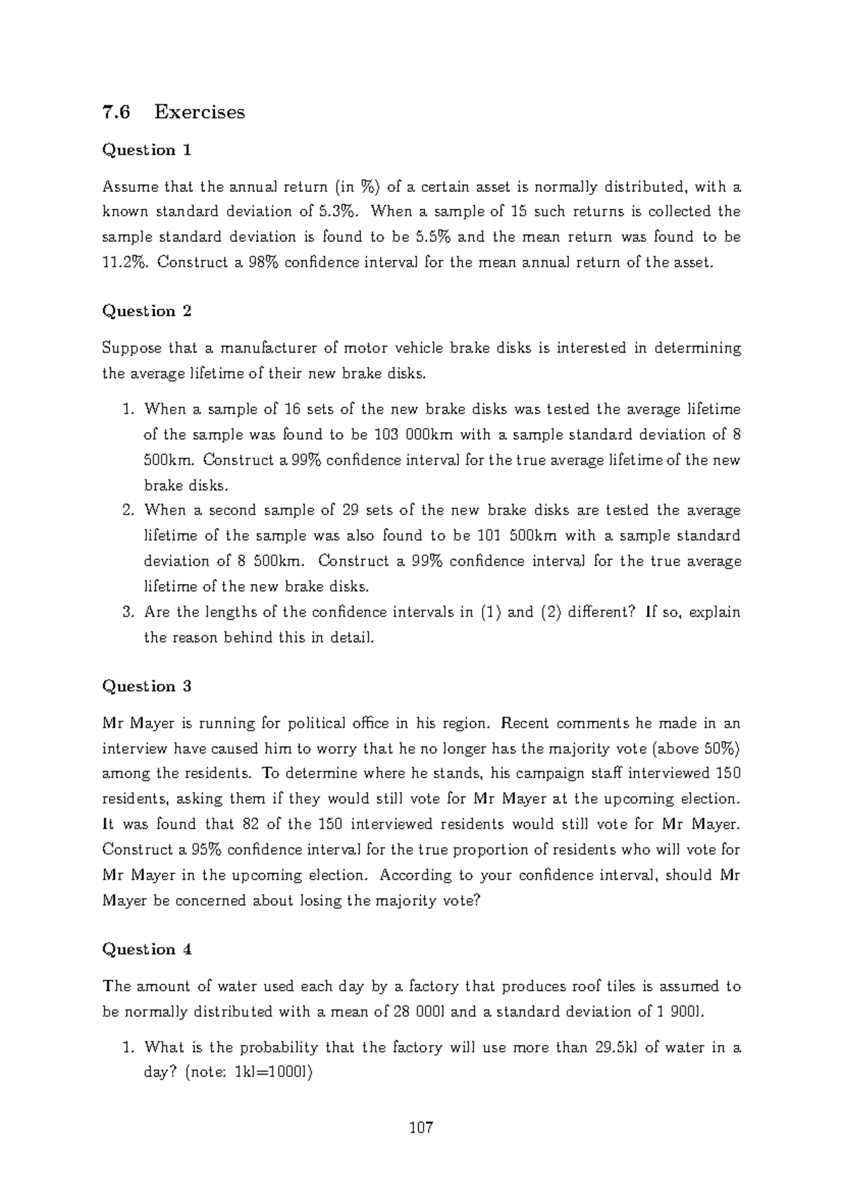 Unit 07 Exercises: Confidence Intervals & Statistical Analysis - Studocu