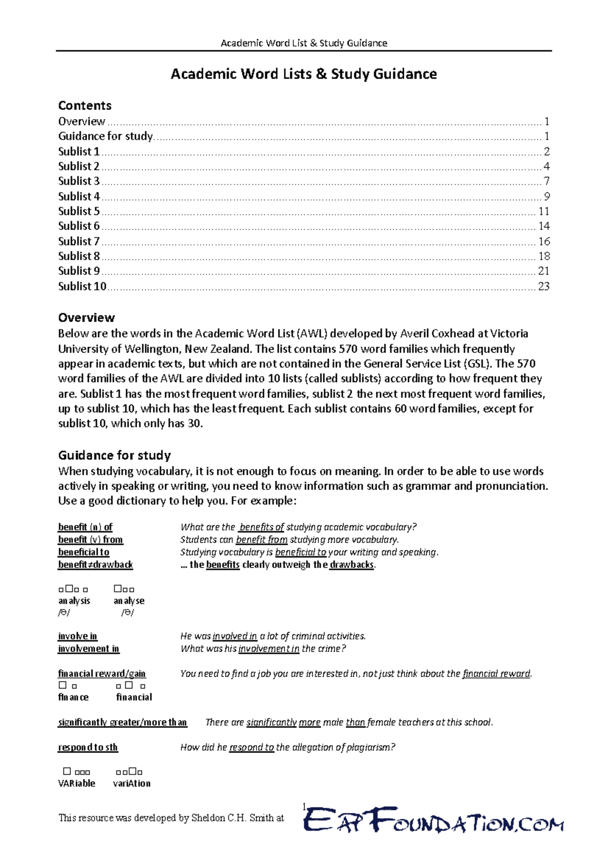AWL Sublist 1: Key Vocabulary for Academic Success - Studeersnel