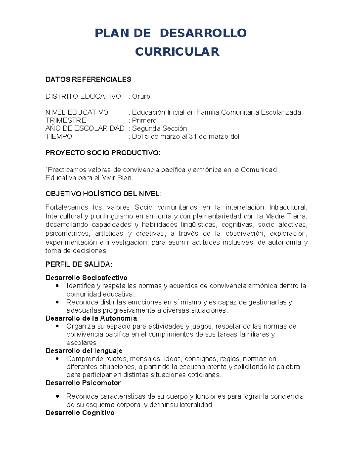PDC 2 - Plan de Desarrollo Curricular para Educación Inicial 2023 - Studocu