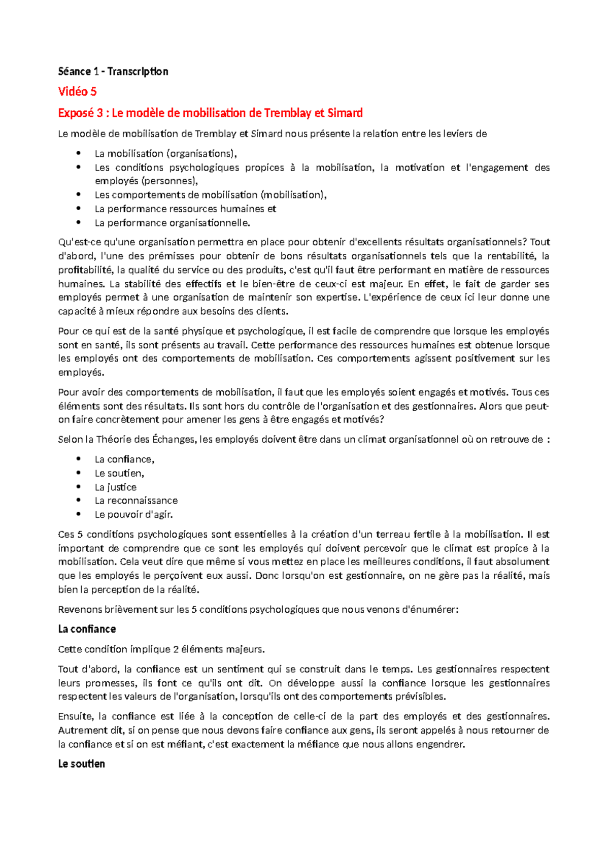 Séance 1 - Transcription Vidéo 5 : Modèle de Mobilisation Tremblay ...