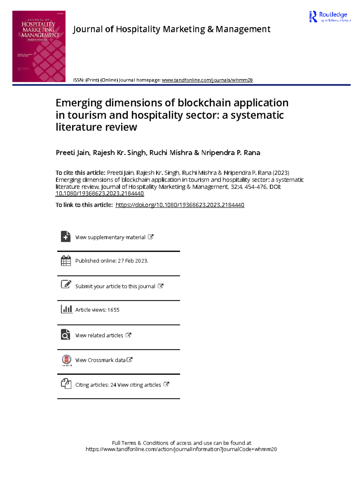 Emerging Dimensions of Blockchain in Tourism & Hospitality: A ...
