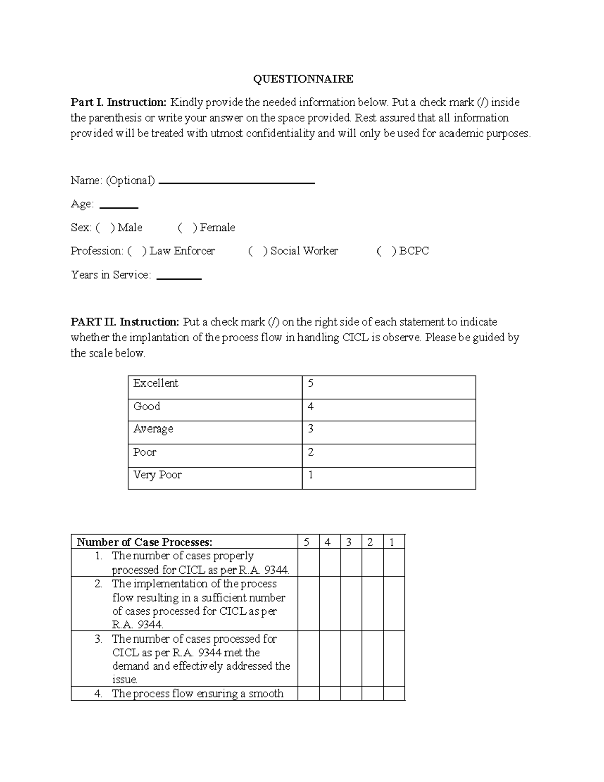 2- Questionnaires - QUESTIONNAIRE Part I. Instruction: Kindly provide ...