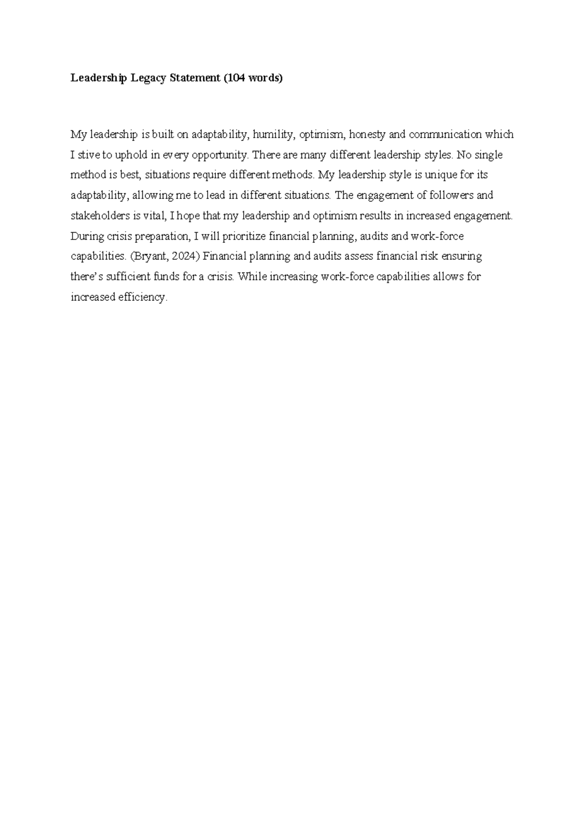 Leadership Legacy Statement: A Personal Reflection on Adaptive Styles ...