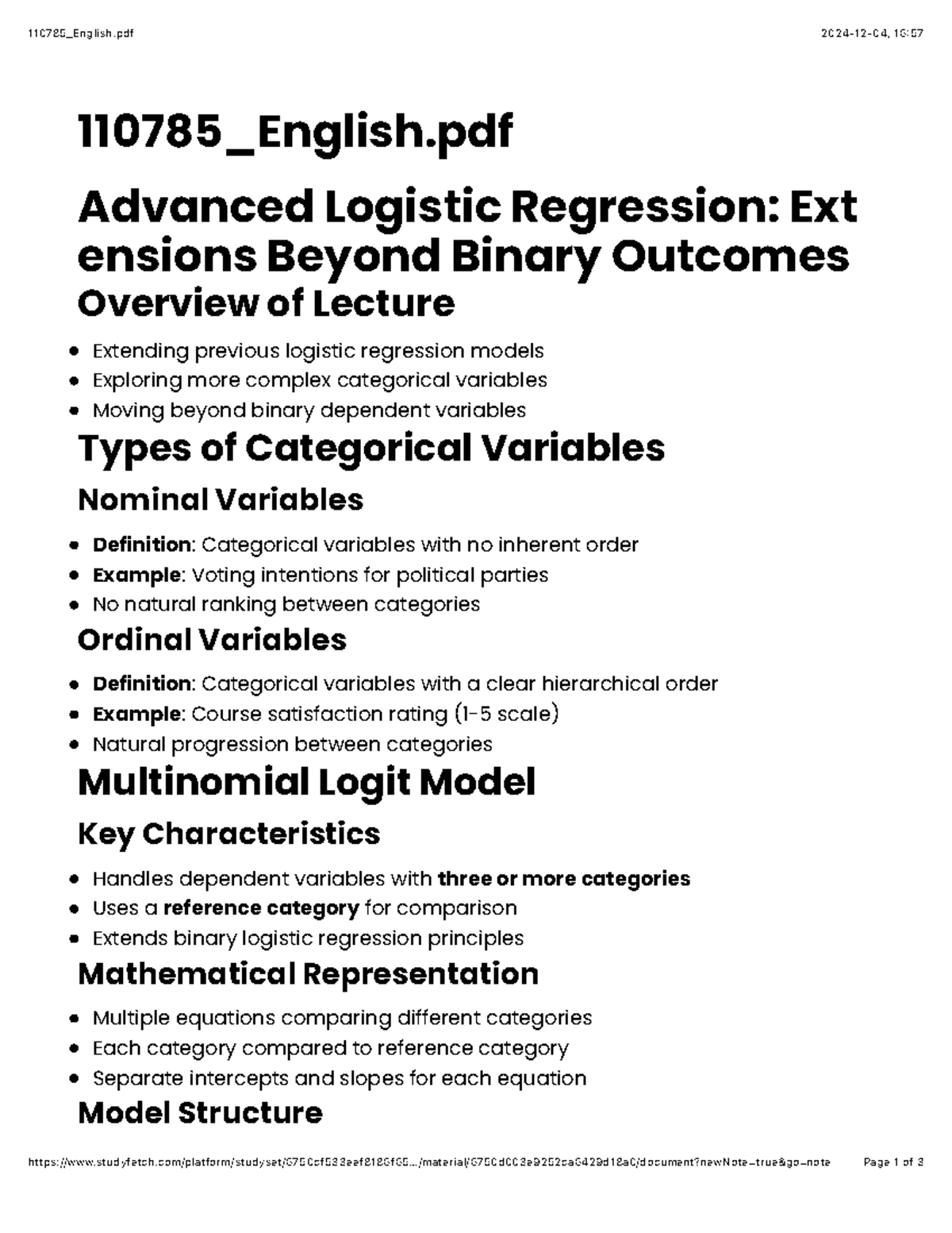 Econ 324 Lecture 7: Advanced Logistic Regression Insights - Studocu