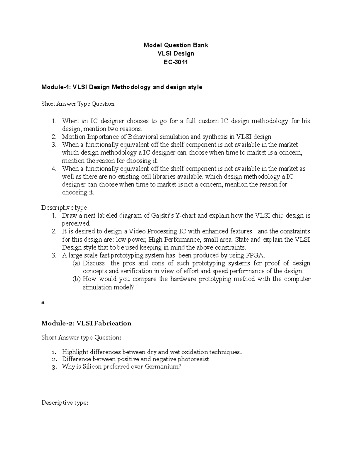 Model Question Bank for VLSI Design (EC-) - Comprehensive Q&A Guide ...