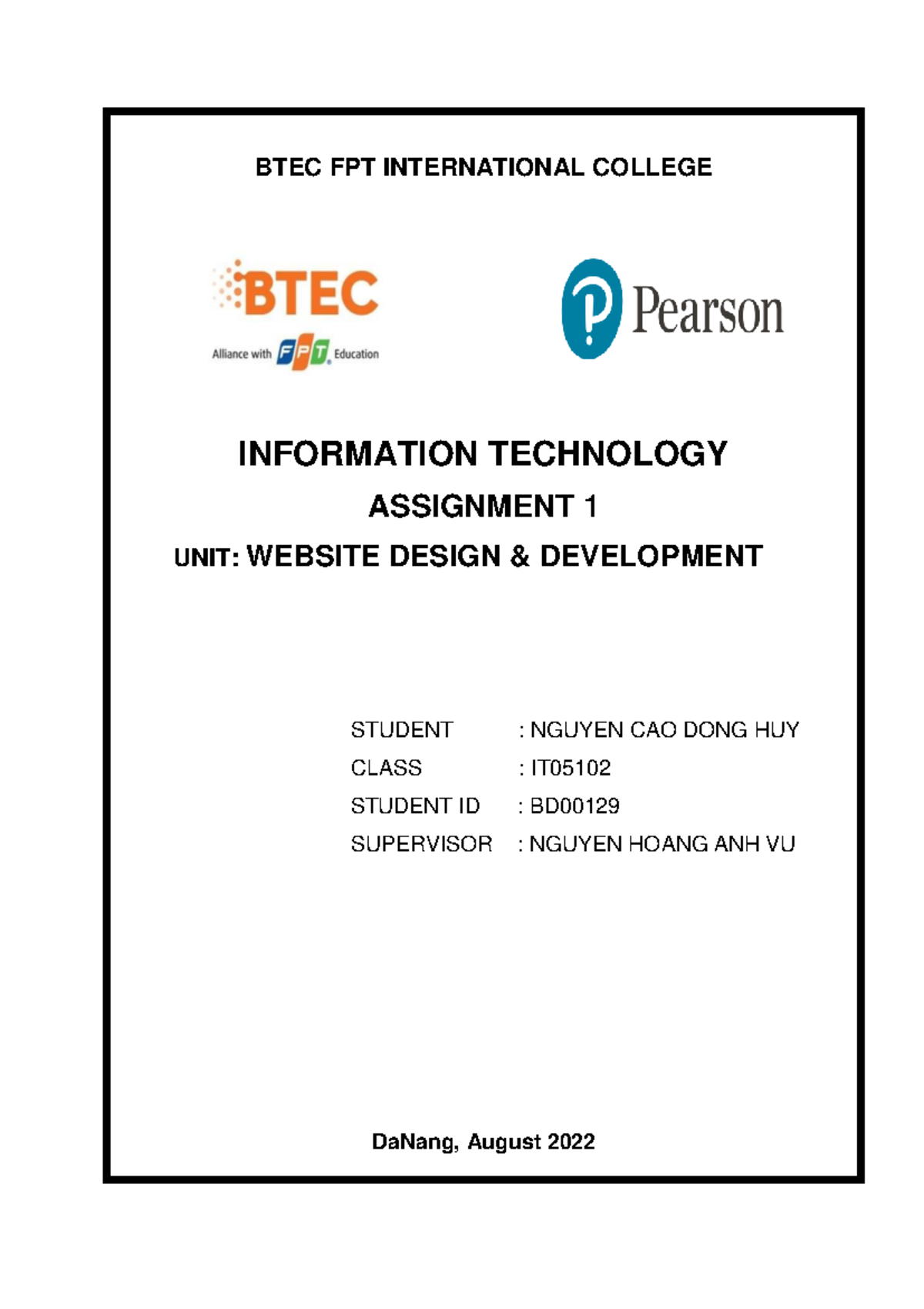 ASM1 IT05102 Website Design & Development Report by Nguyen Cao Dong Huy ...