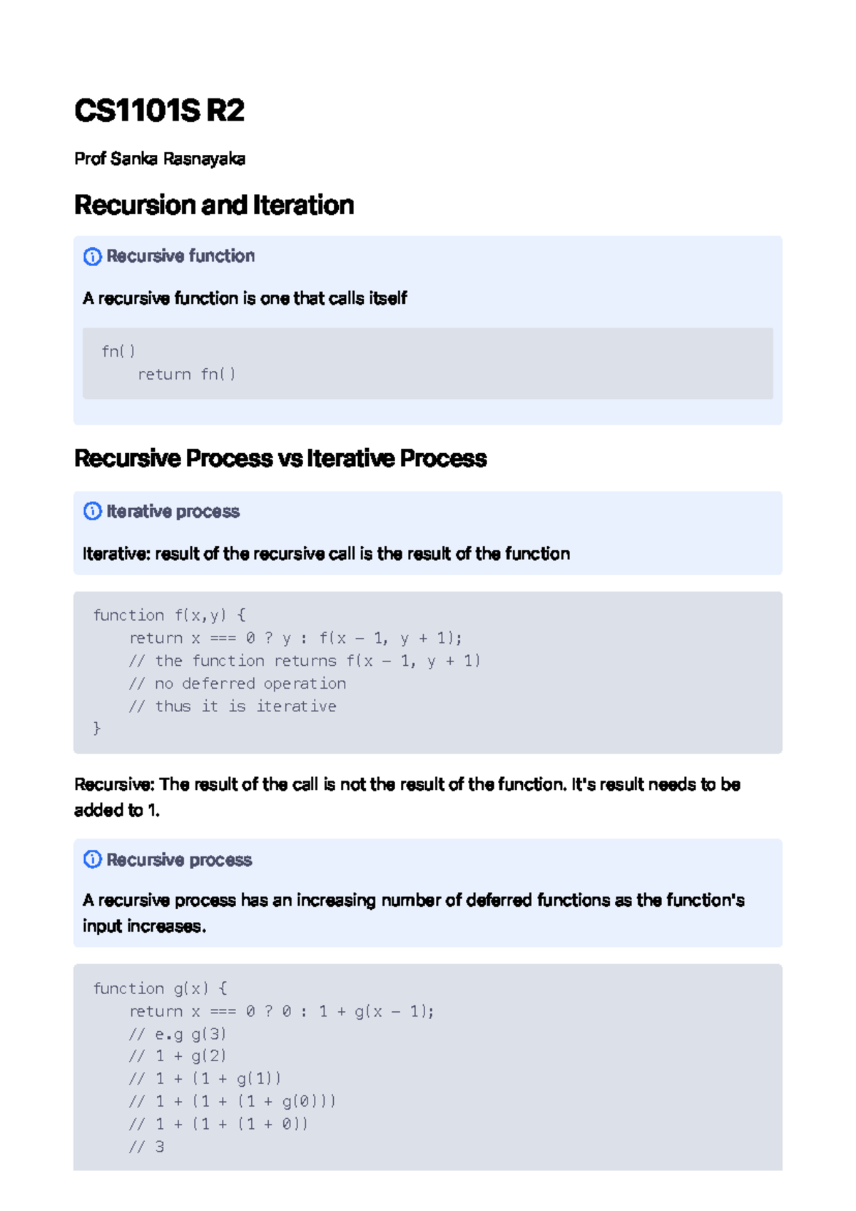CS1101S R2 - Recursion vs Iteration: Understanding Recursive Functions ...