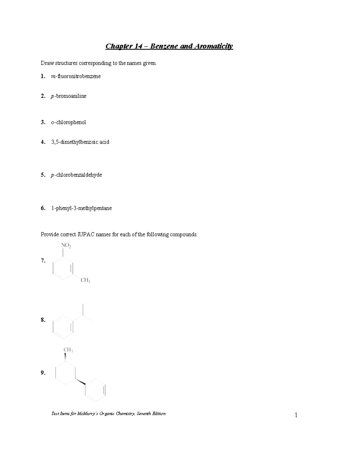 Chapter 14 Problems: Benzene & Aromaticity in Organic Chemistry - Studocu