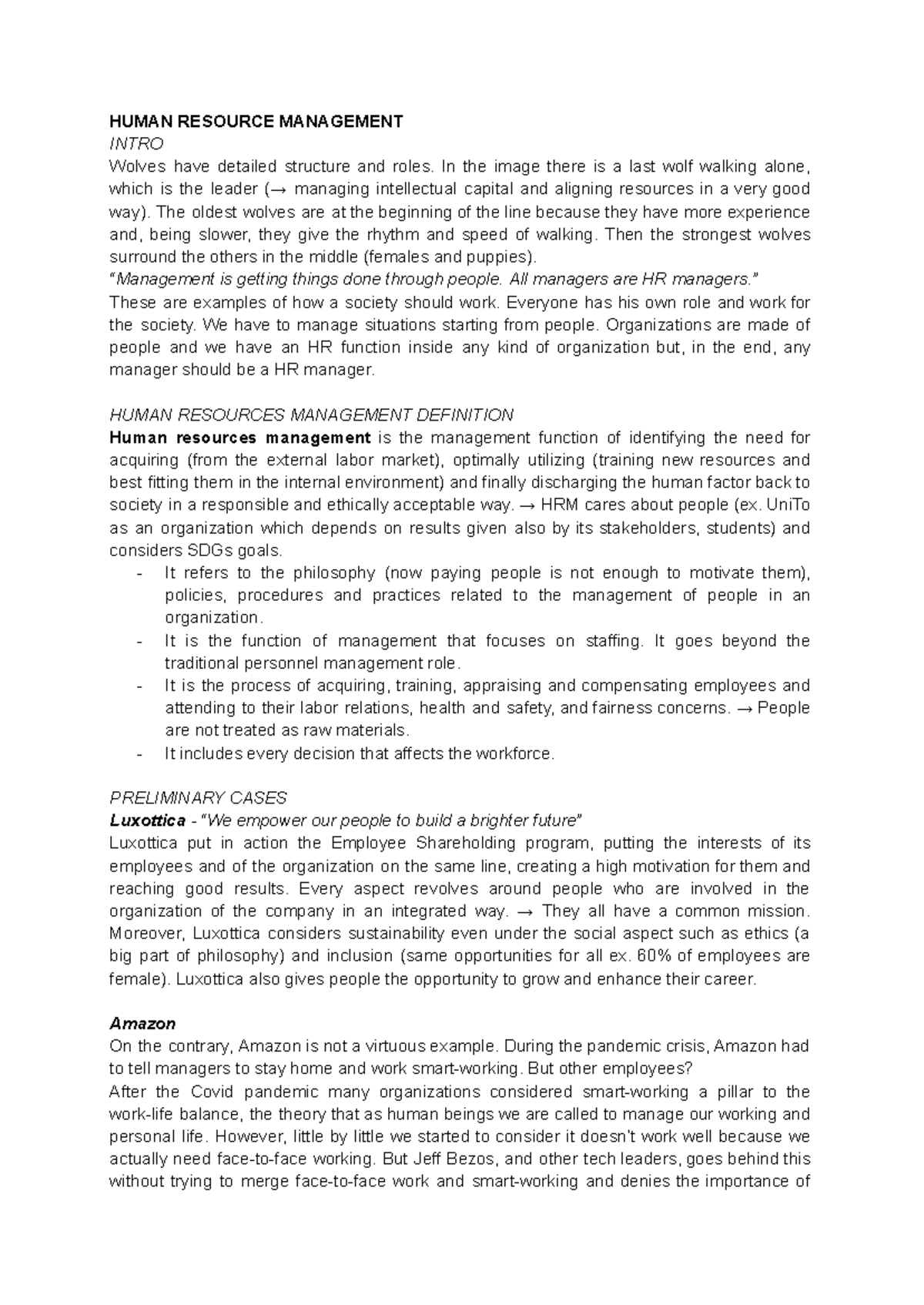 HRM - Lecture Notes on Human Resource Management Principles and ...