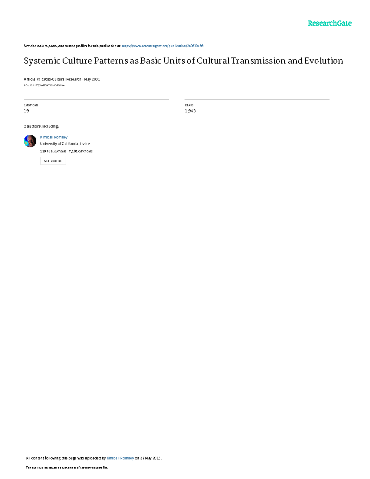 Systemic Culture Patterns in Cultural Transmission and Evolution - Studocu