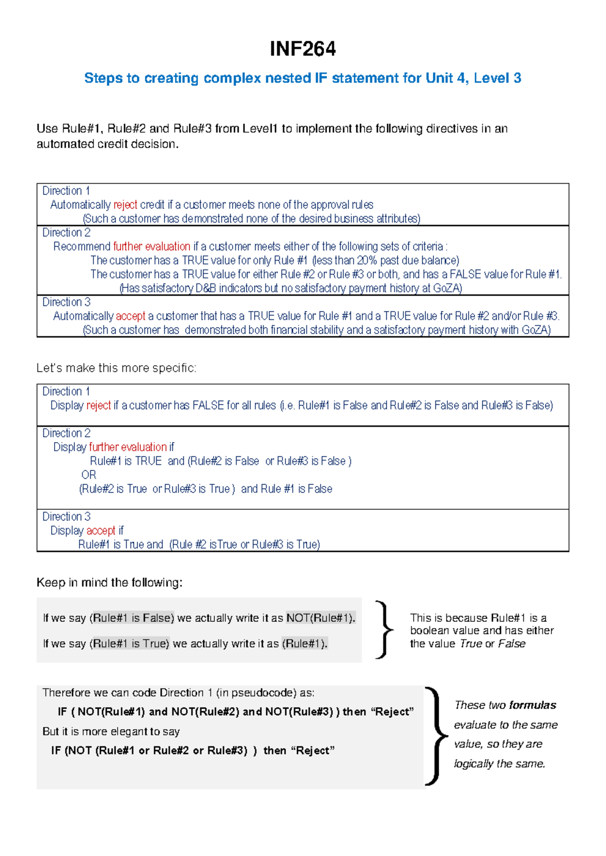 INF264 Unit 4 L3 Guide: Creating Complex Nested IF Formula - Studocu