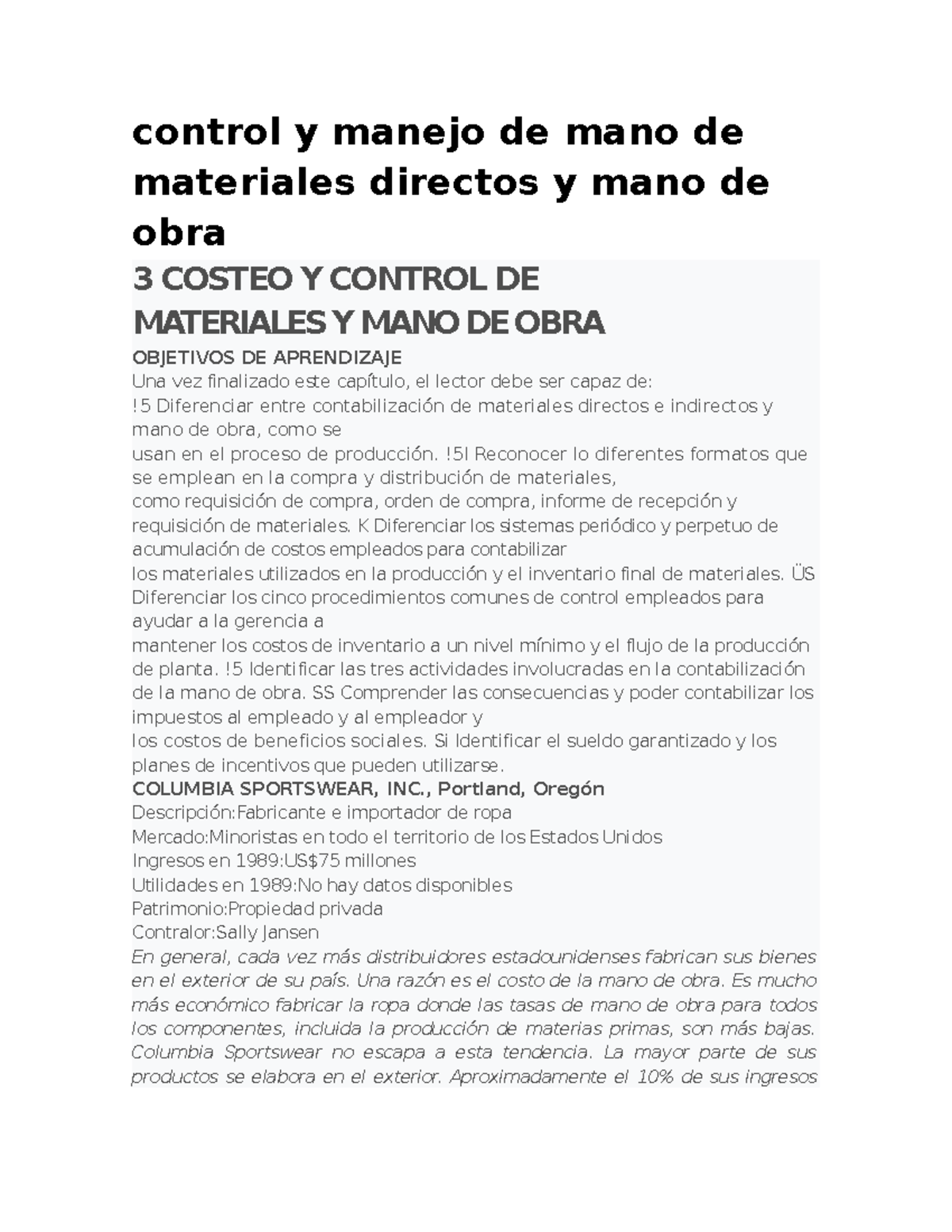 Capítulo 3 - Costeo y Control de Materiales y Mano de Obra - Studocu