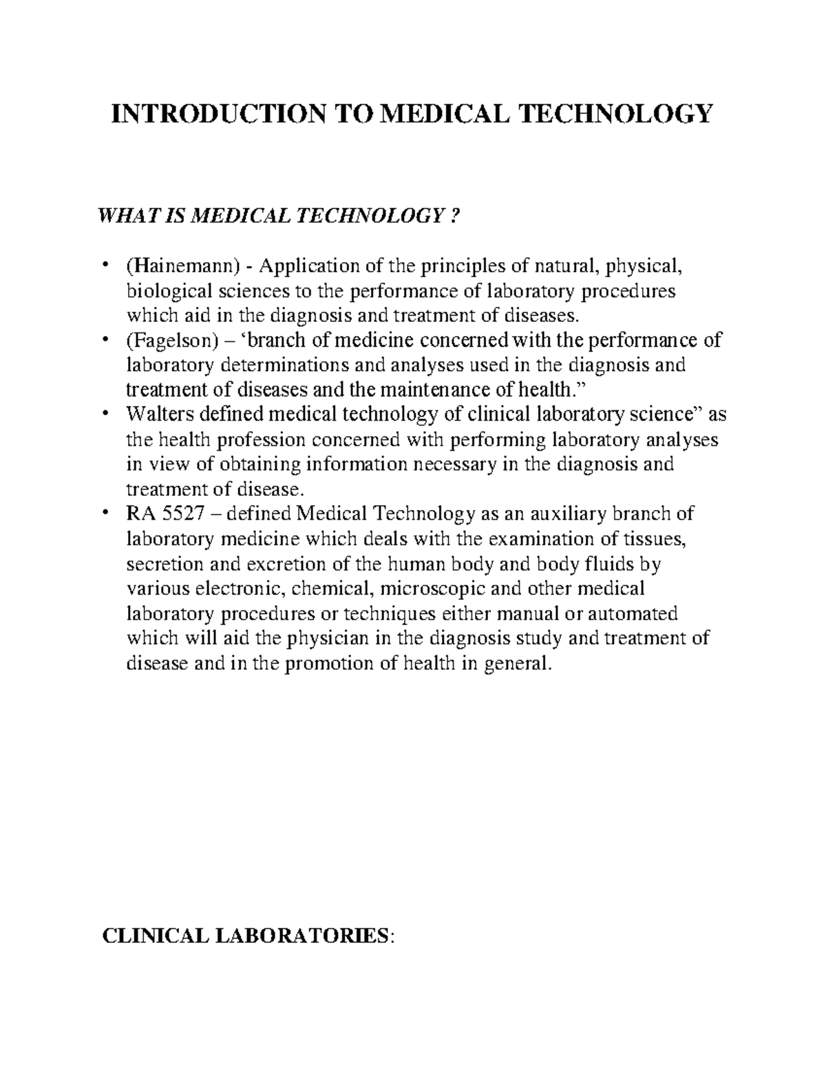 Lecture Notes: An Introduction to Medical Technology (MedTech 101 ...
