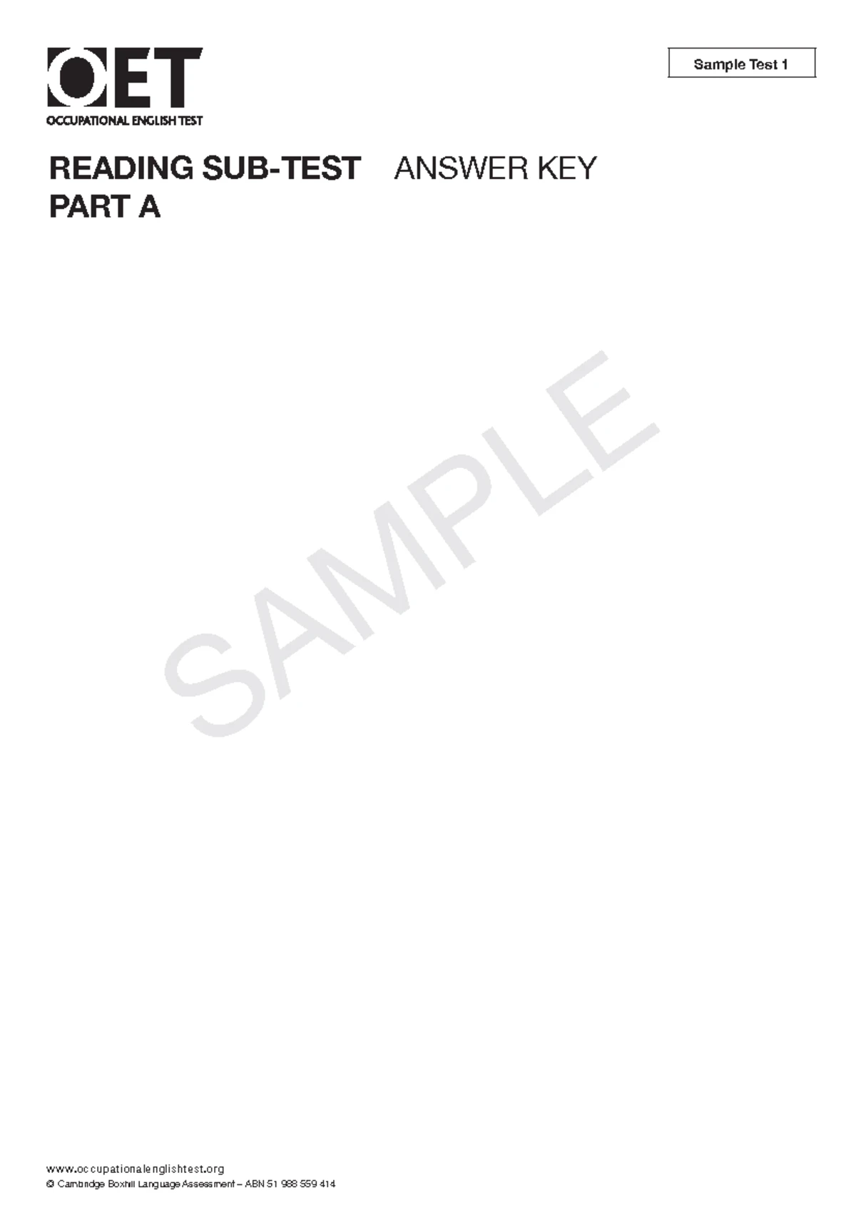 OET Reading Sample Test 1 - Question Paper Part A - Studocu