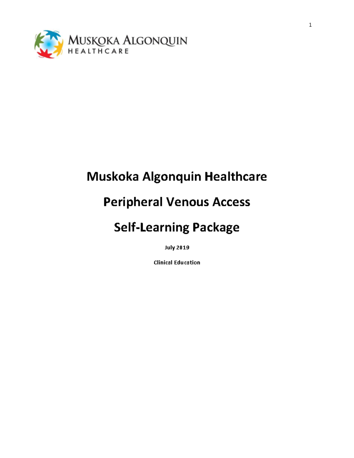 Peripheral Vascular Access Device Self Learning Package - Muskoka ...