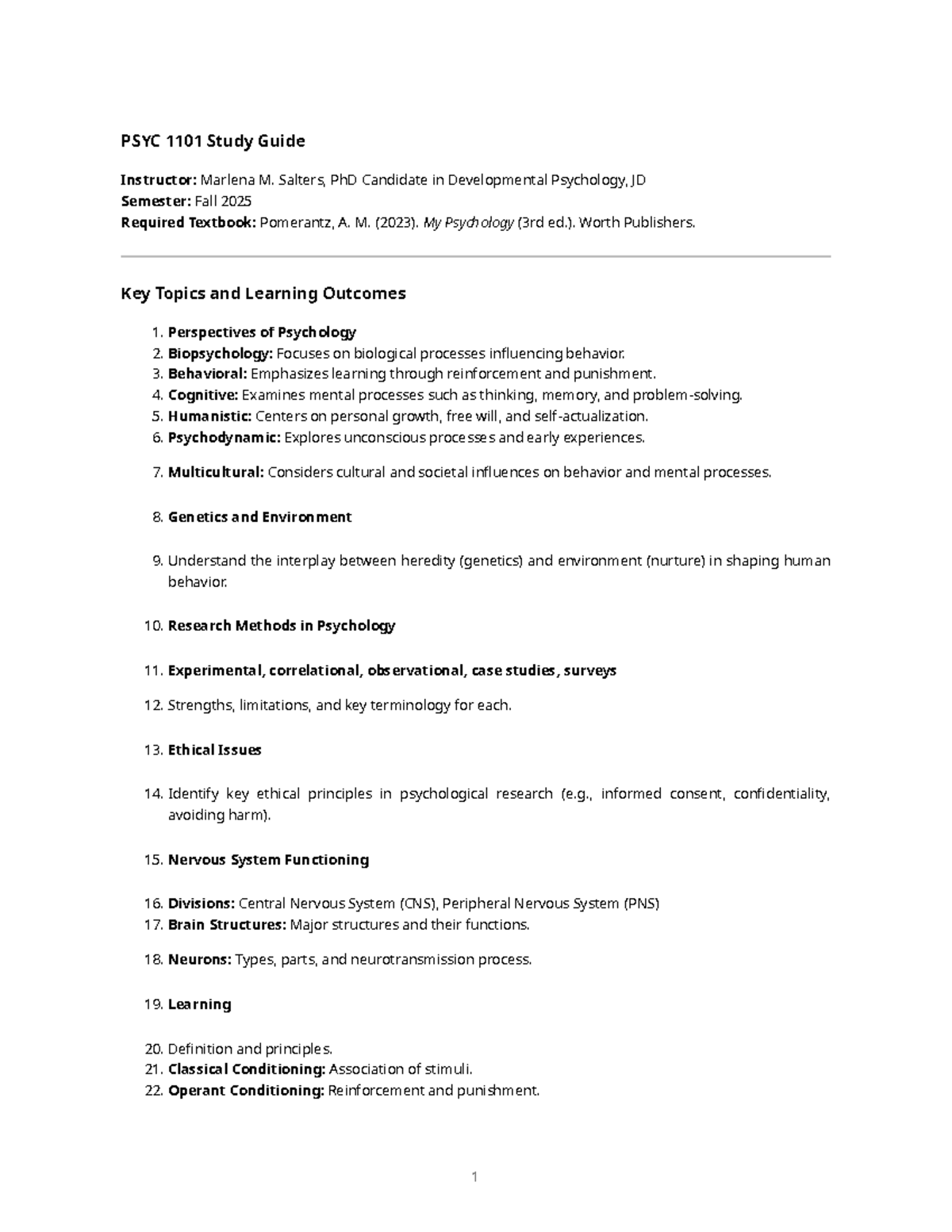 PSYC 1101 Fall 2025 Study Guide: Key Topics in Psychology - Studocu