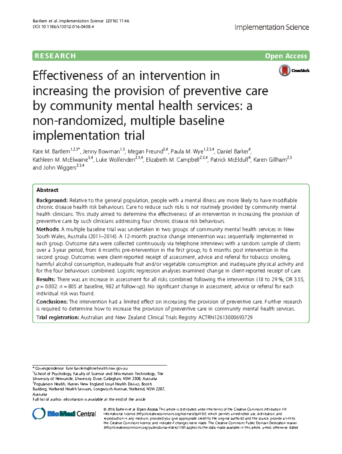 Effectiveness of a Practice Change Intervention in Preventive Care for ...