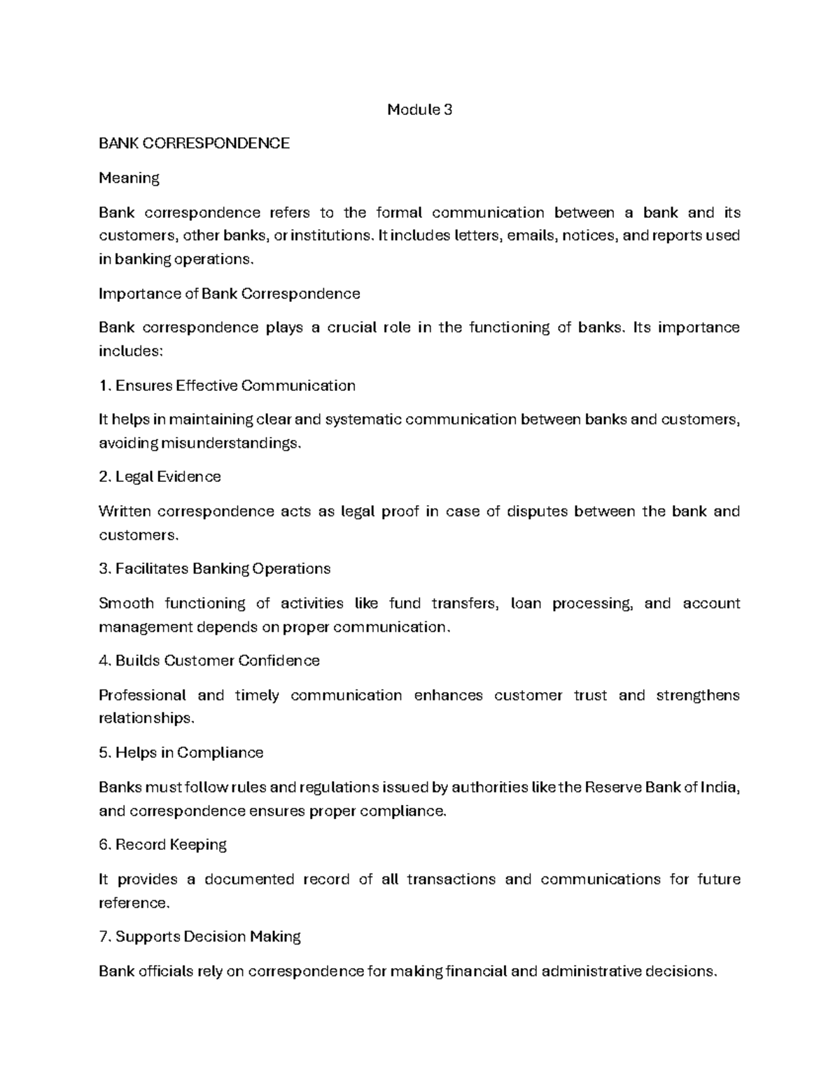 Module 3: Understanding Bank Correspondence in Business Communication ...