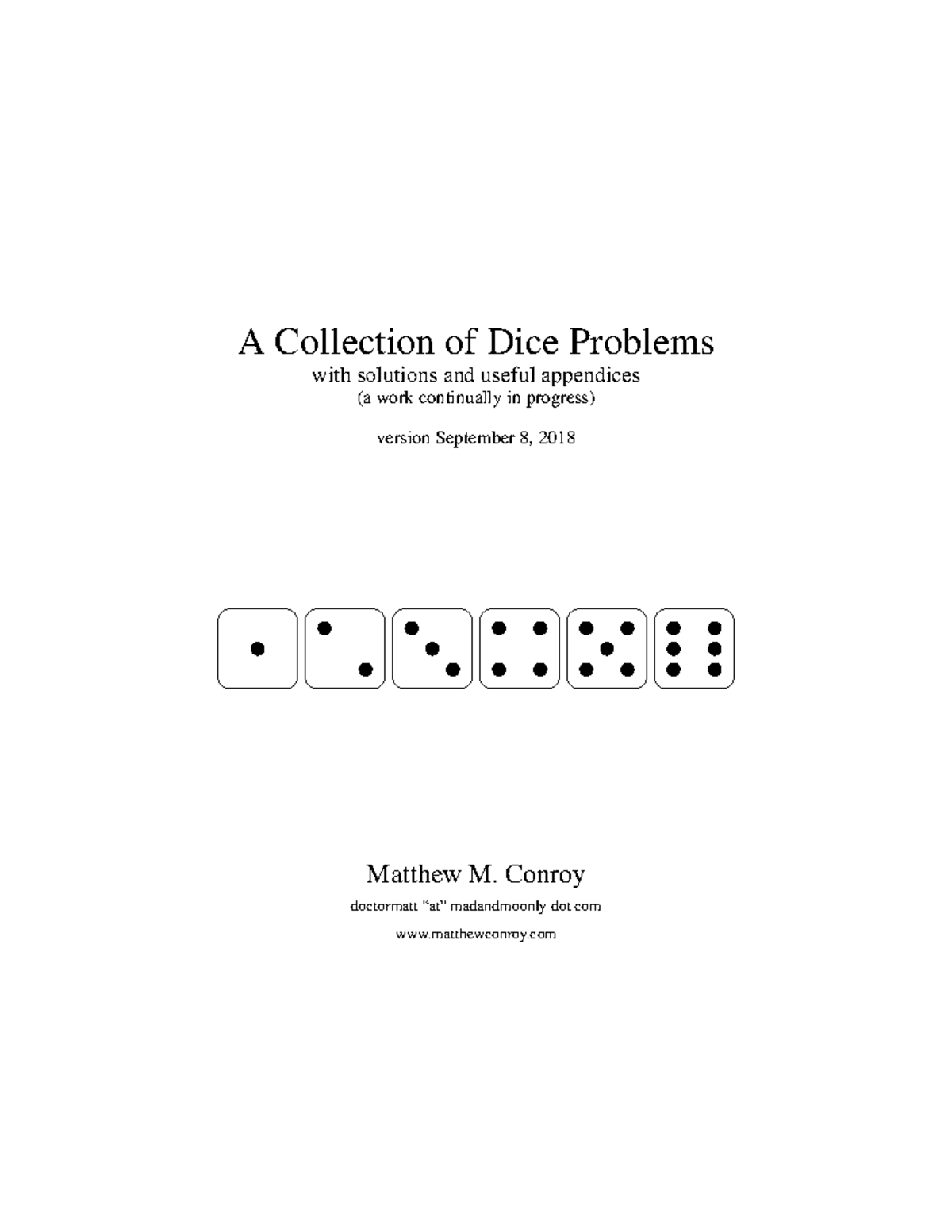 A Collection of Dice Problems: Solutions and Insights (Version 2018 ...