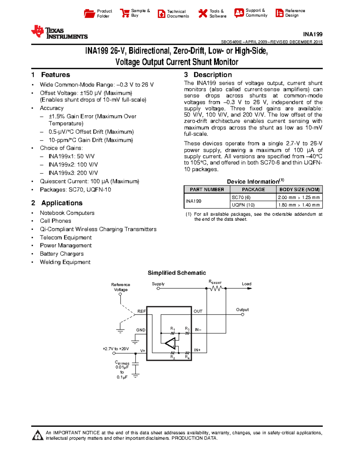 INA199 Technical Reference Design - SBOS469E (Rev. Dec 2015) - Studocu