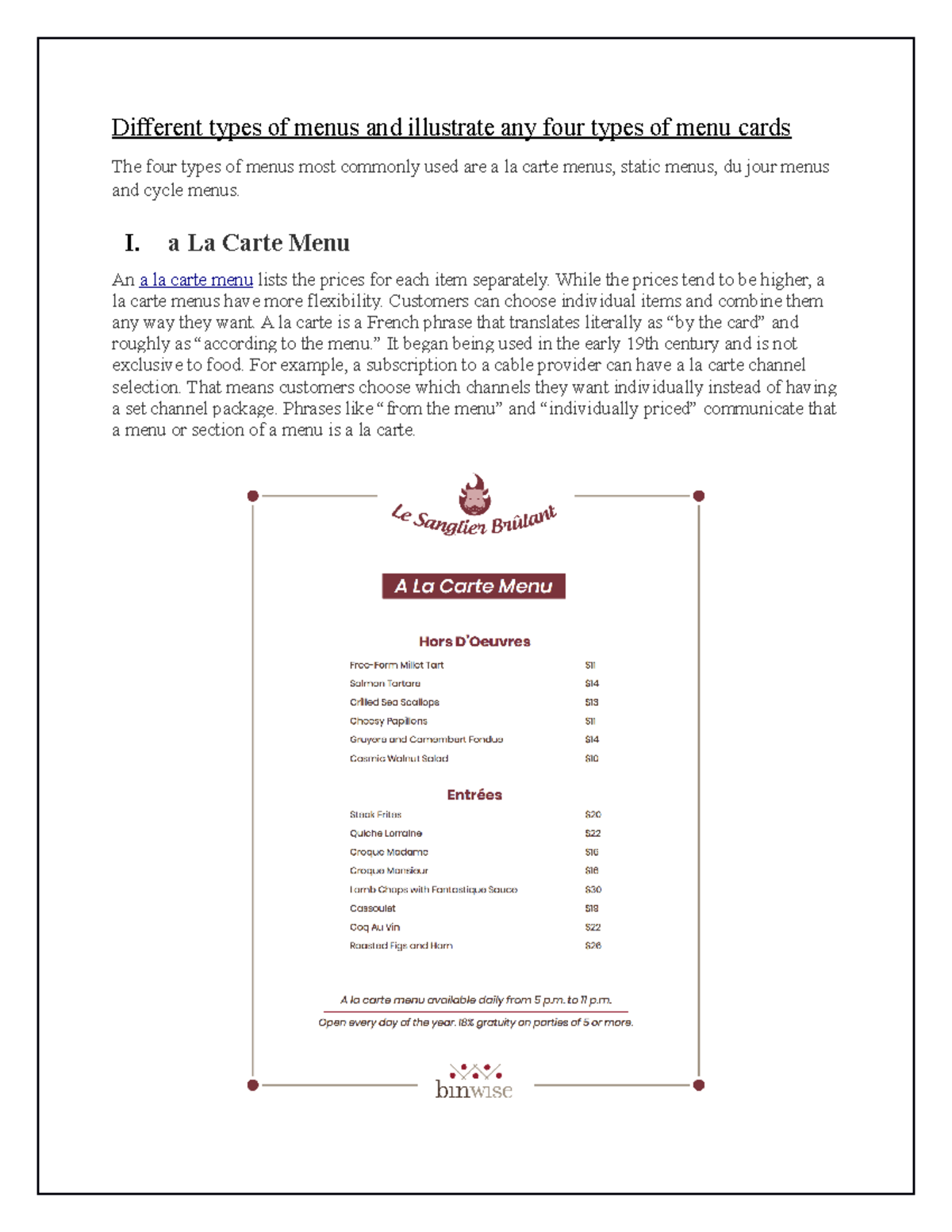 Types of menus - assignment based work - Different types of menus and ...