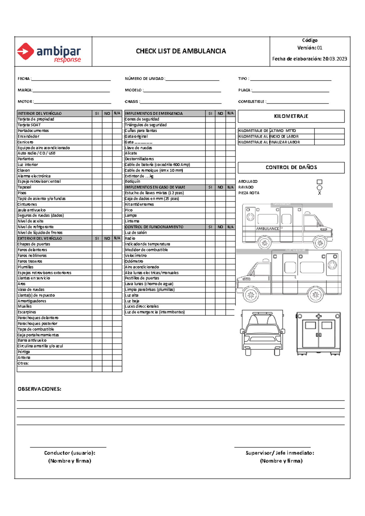 Check List de Ambulancia - Control y Mantenimiento de Vehículo - Document Preview