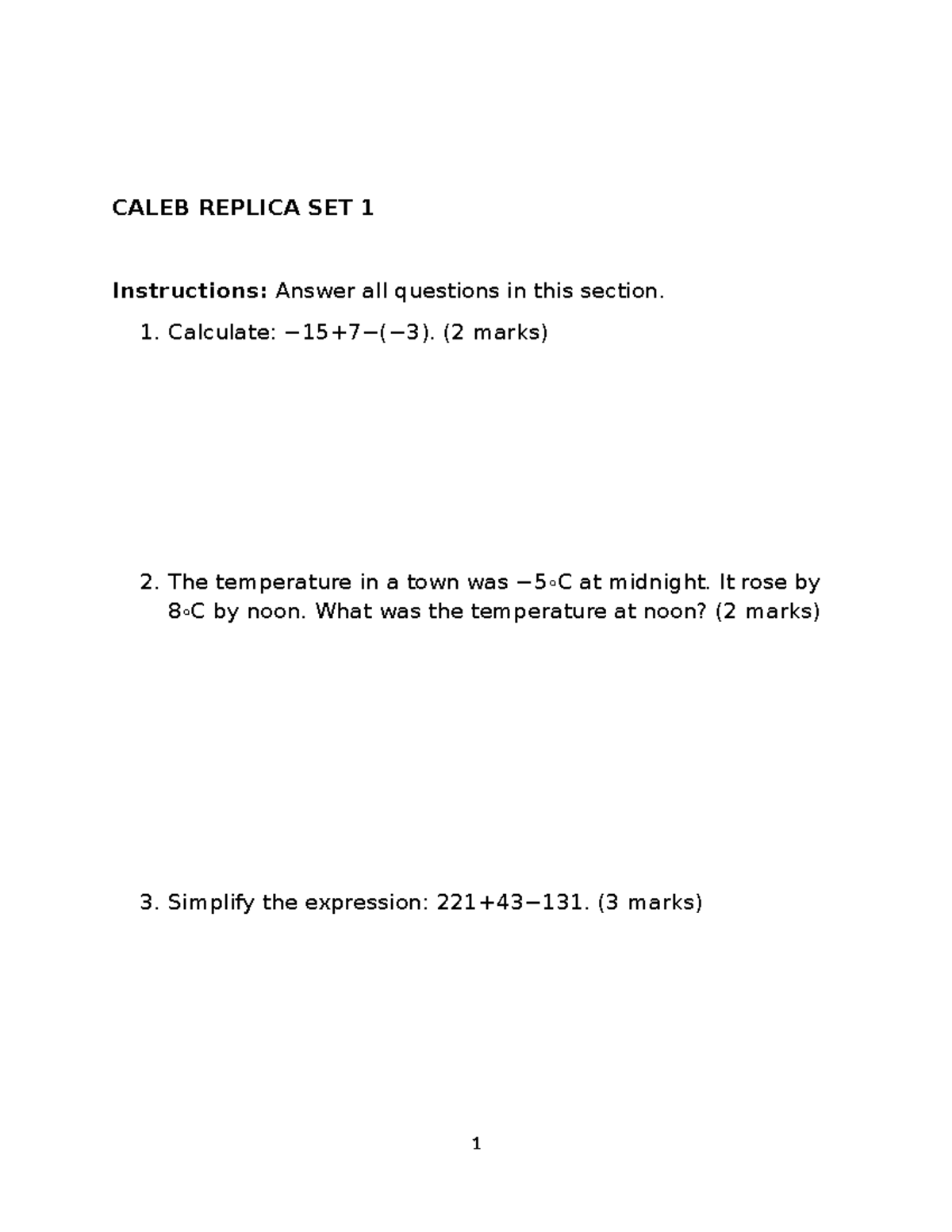 CALEB REPLICA SET 1 - REVISION MATERIALS & QUESTIONS - Studocu
