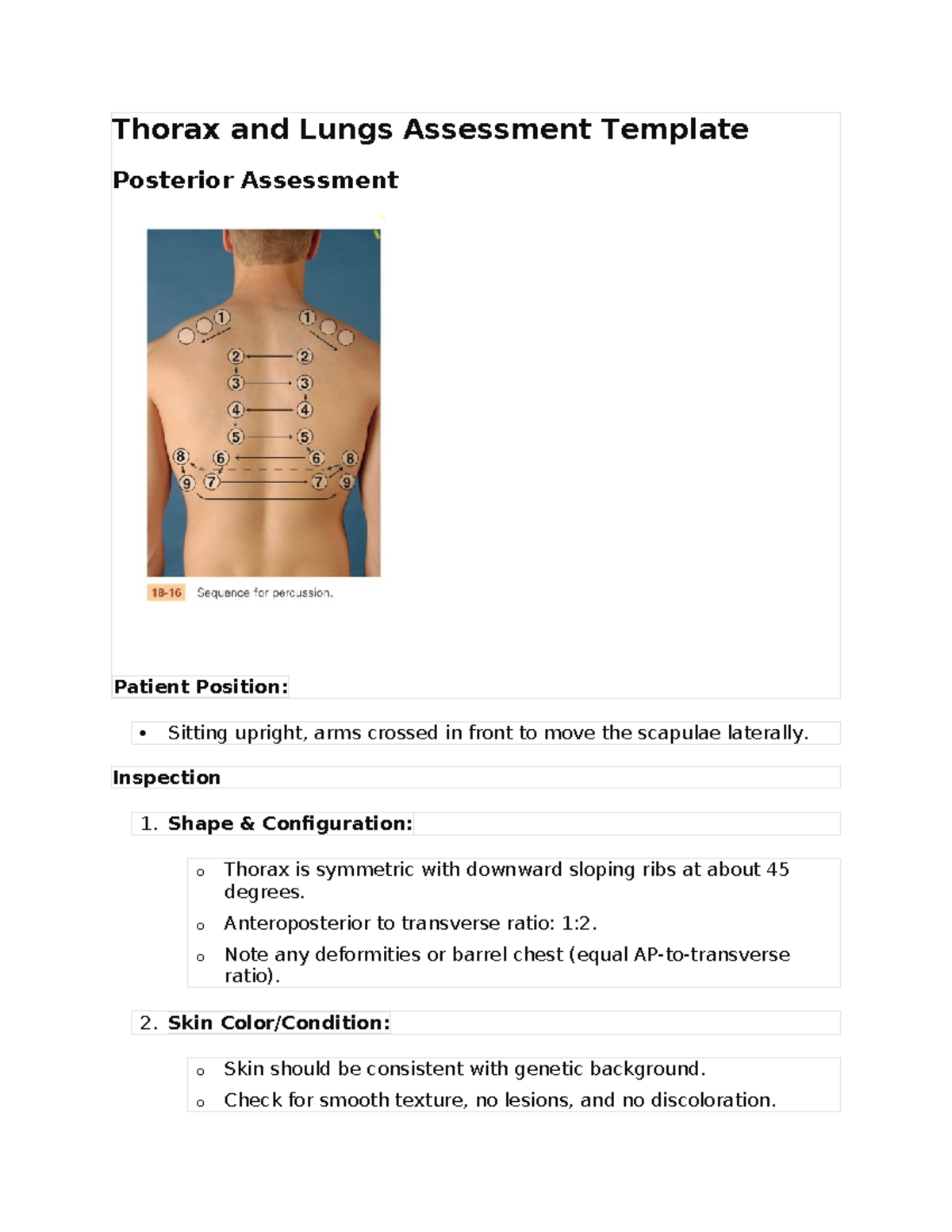 Thorax and Lungs Assessment Template - Thorax and Lungs Assessment ...