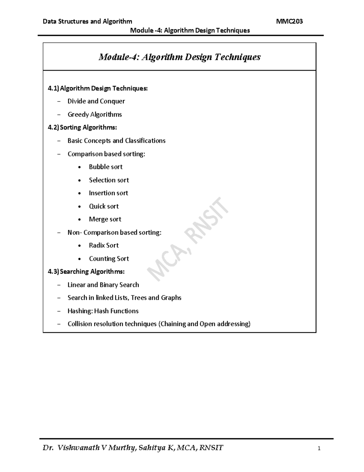 Algorithm Design Techniques in Data Structures MMC203 - Studocu