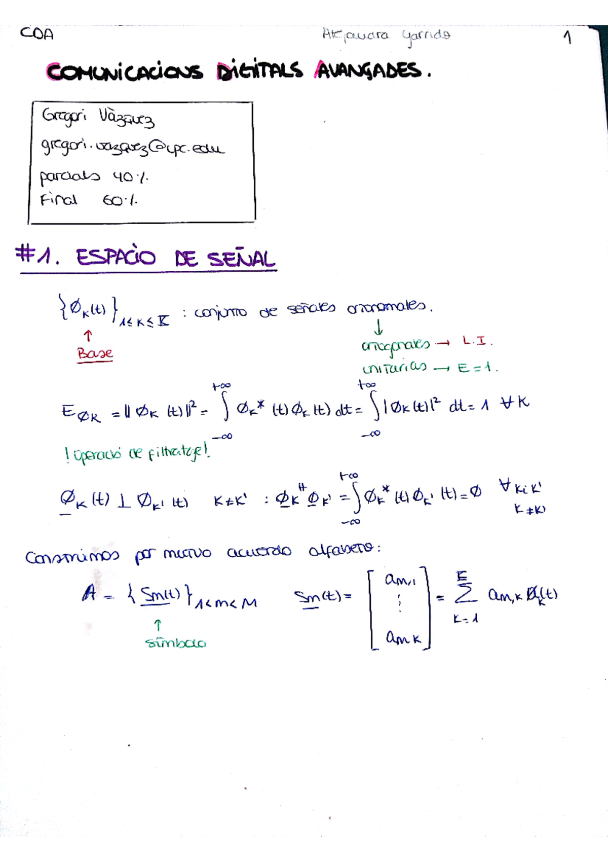 T1.Signal Space - Lecture Notes and Resources for Understanding - Studocu