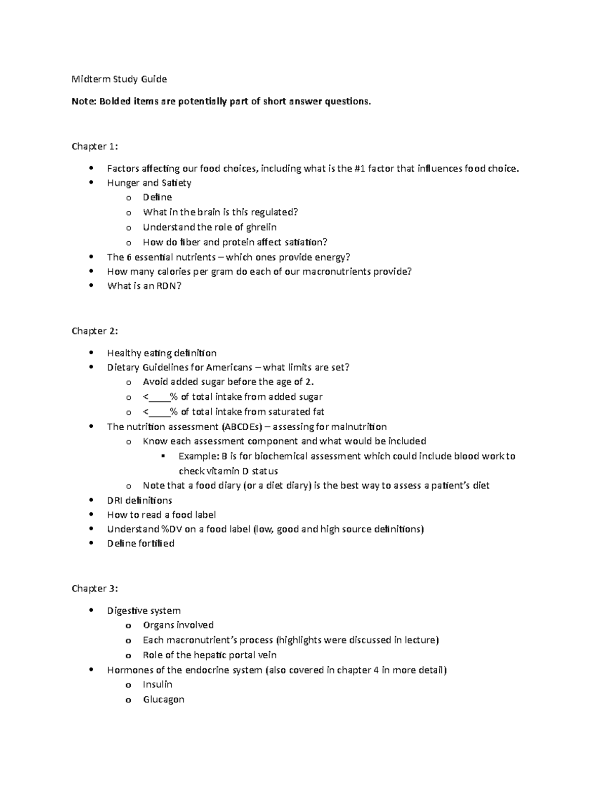 Nutrition 101: Midterm Study Guide & Key Concepts Review - Studocu
