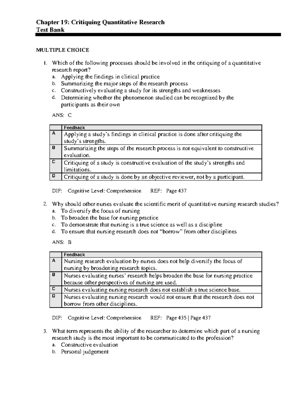 Exam 2019: Critiquing Quantitative Research Questions & Answers - Studocu