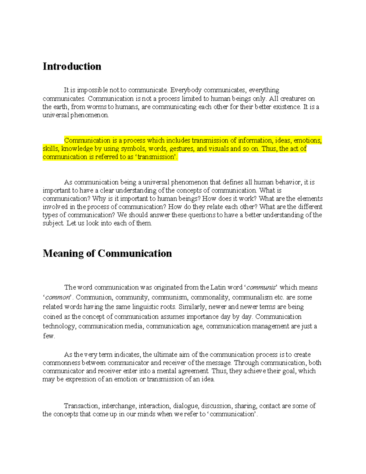 Introduction to the Process of Communication: Key Concepts and Elements ...