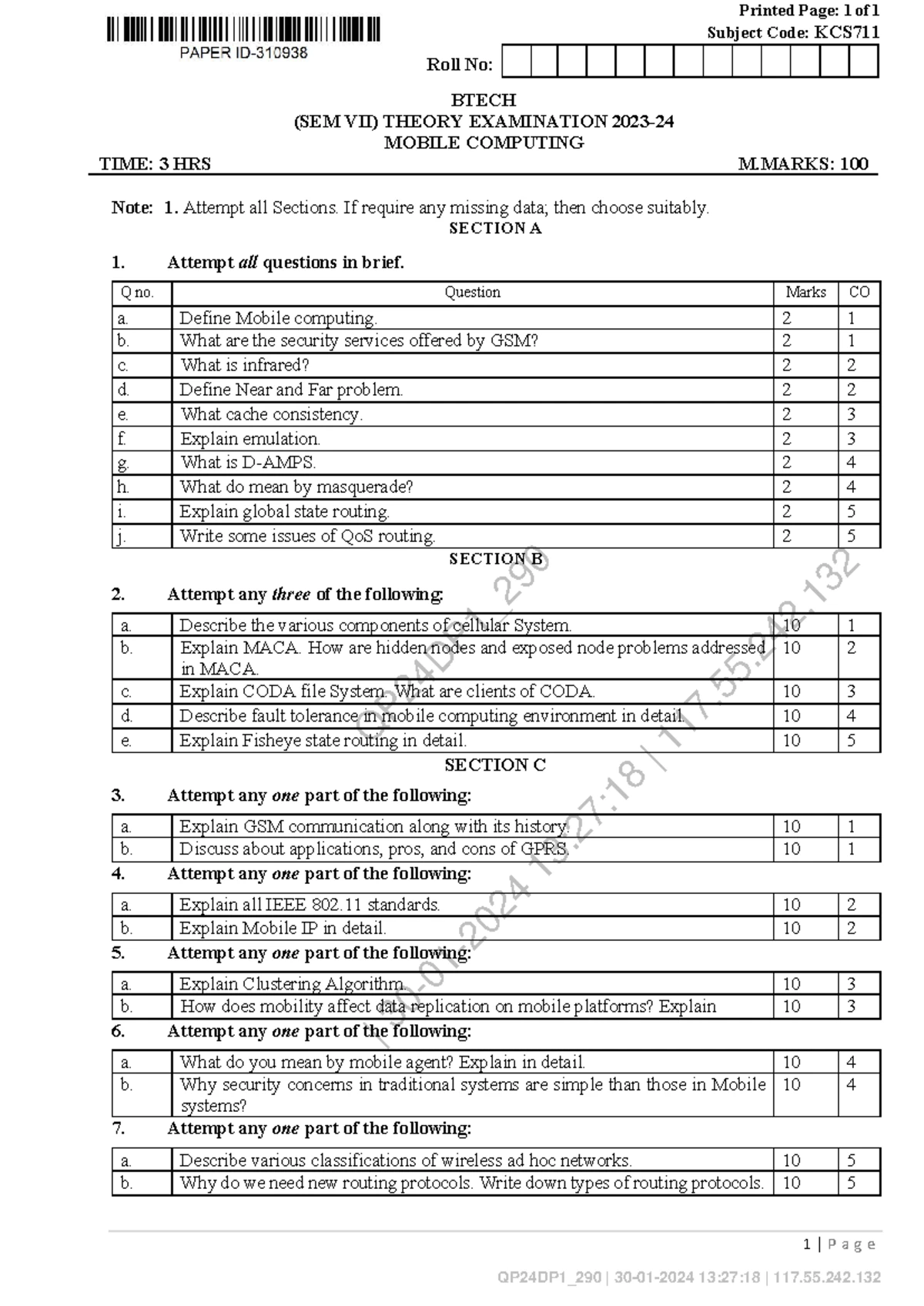Mobile Computing PUT Question Paper - ROLL NO. G. BAJAJ INSTITUTE OF ...