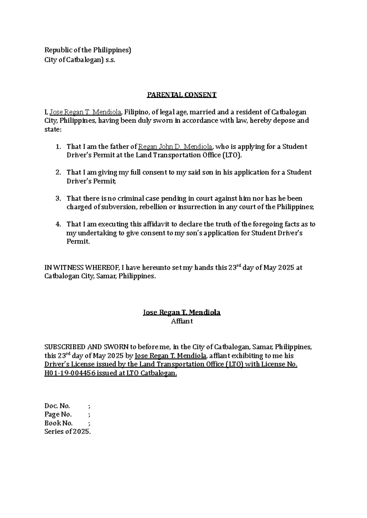 Affidavit of Parental Consent for Student Permit Application - Studocu