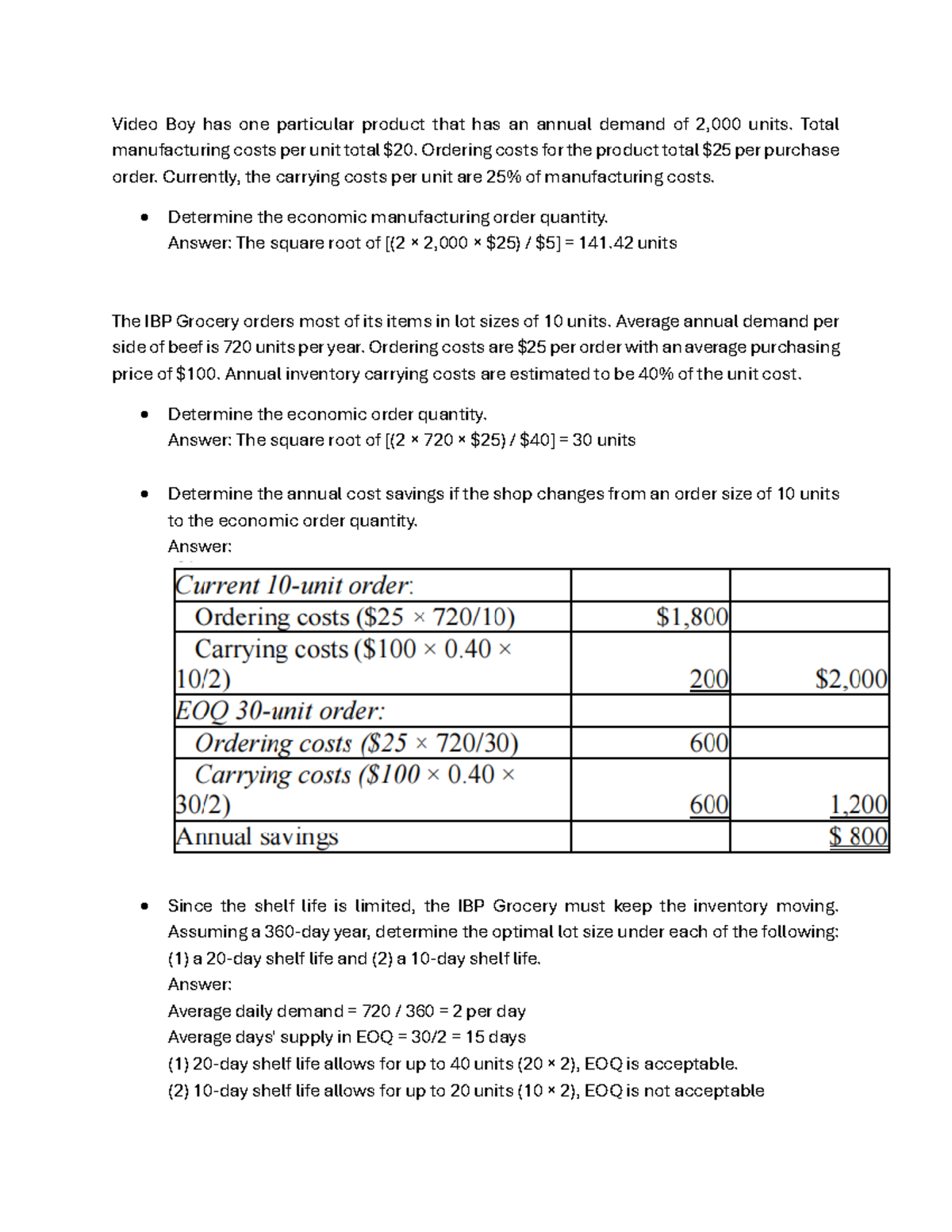 EOQ Sample Problems for Inventory Management Analysis - Studocu
