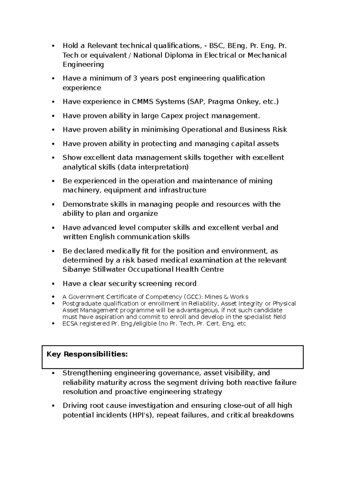 Mines Engineering Qualifications and Responsibilities Overview - Studocu