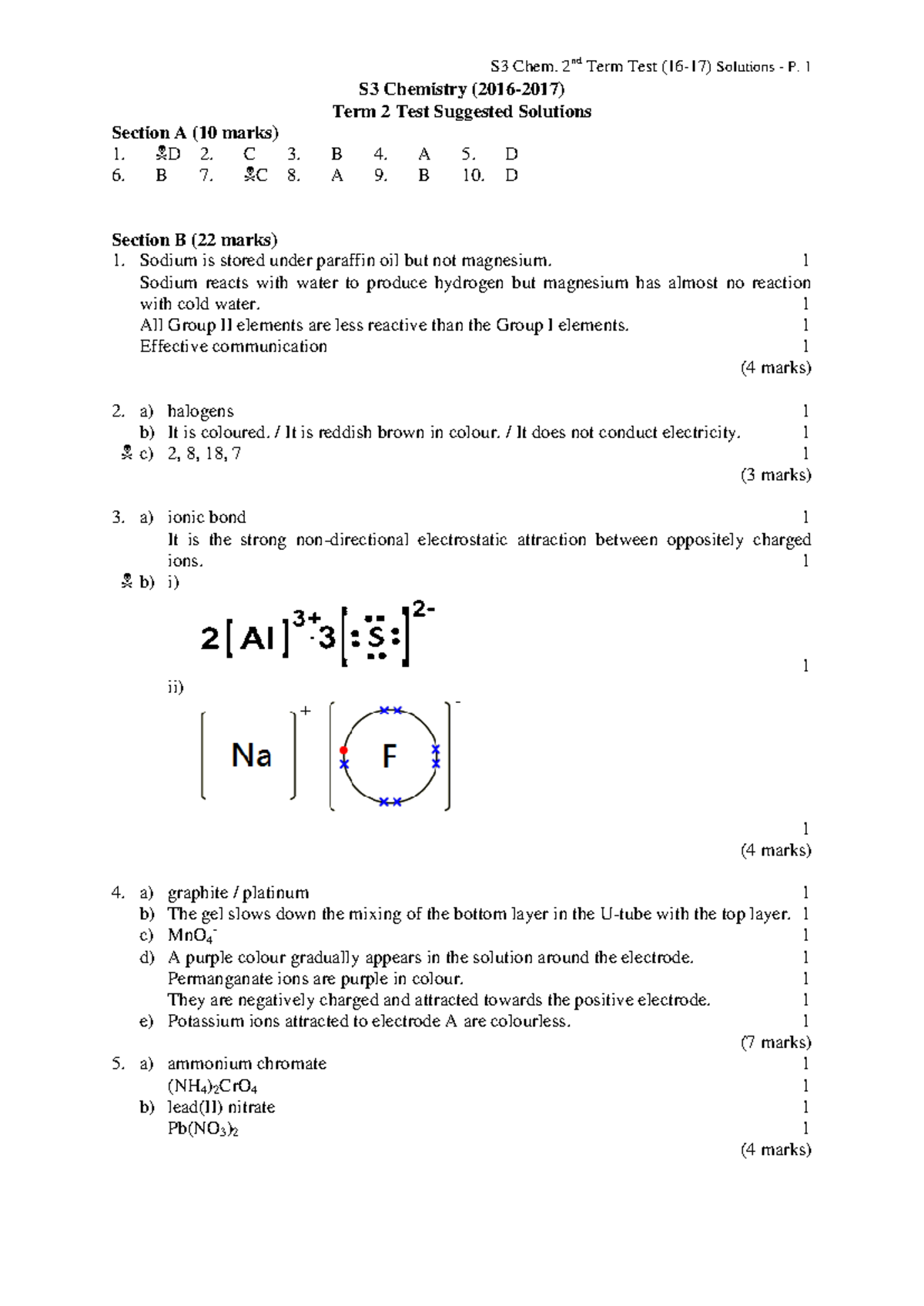 S3 Chemistry Term 2 Test Solutions and Explanations - Studocu
