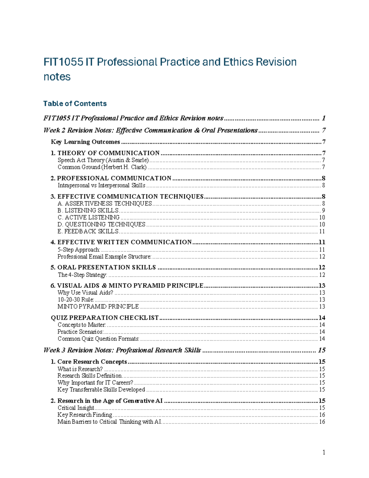 FIT1055 IT Professional Practice and Ethics - Comprehensive Revision ...