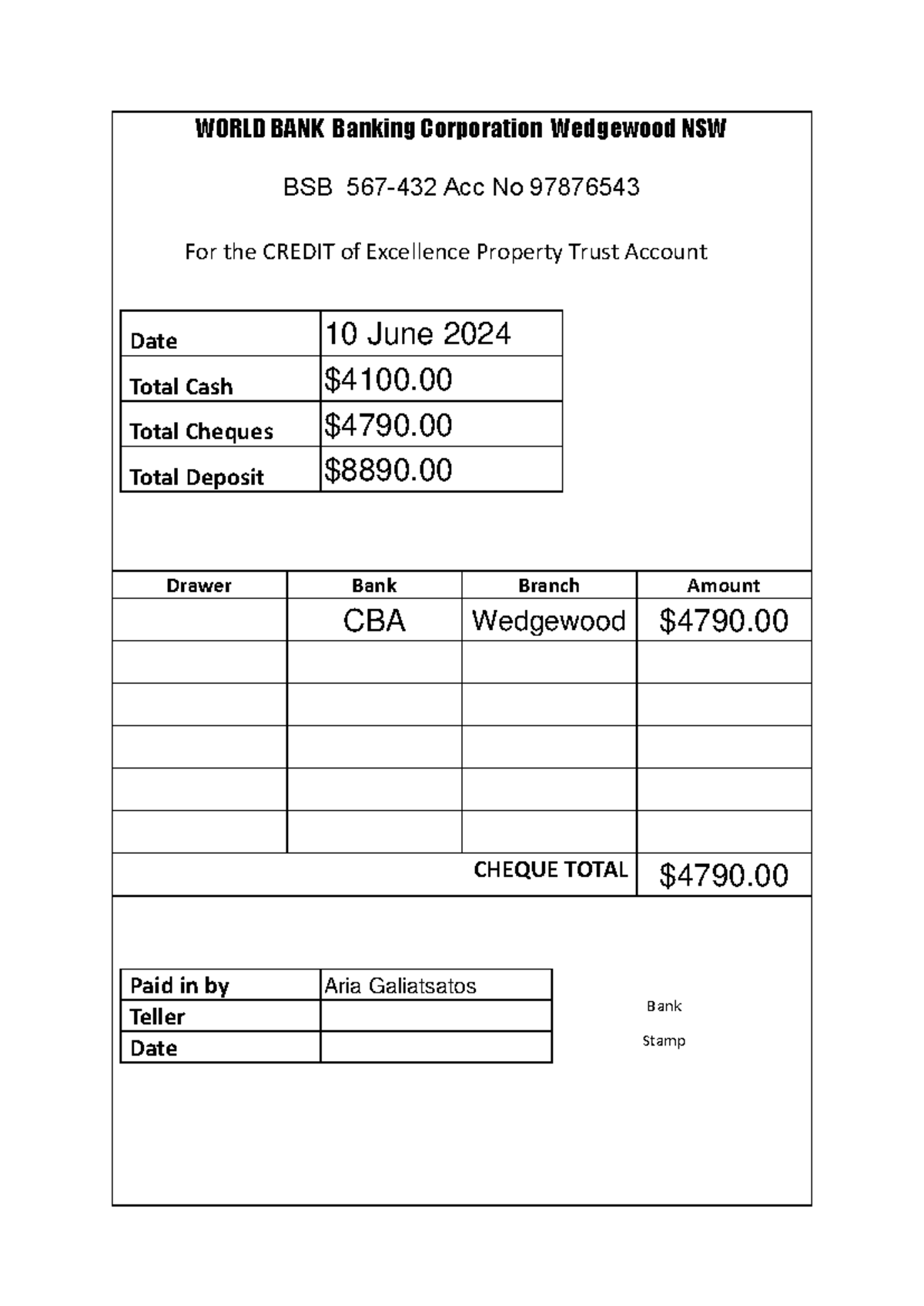 Activity One - Step 6: Banking Transactions for Excellence Property ...