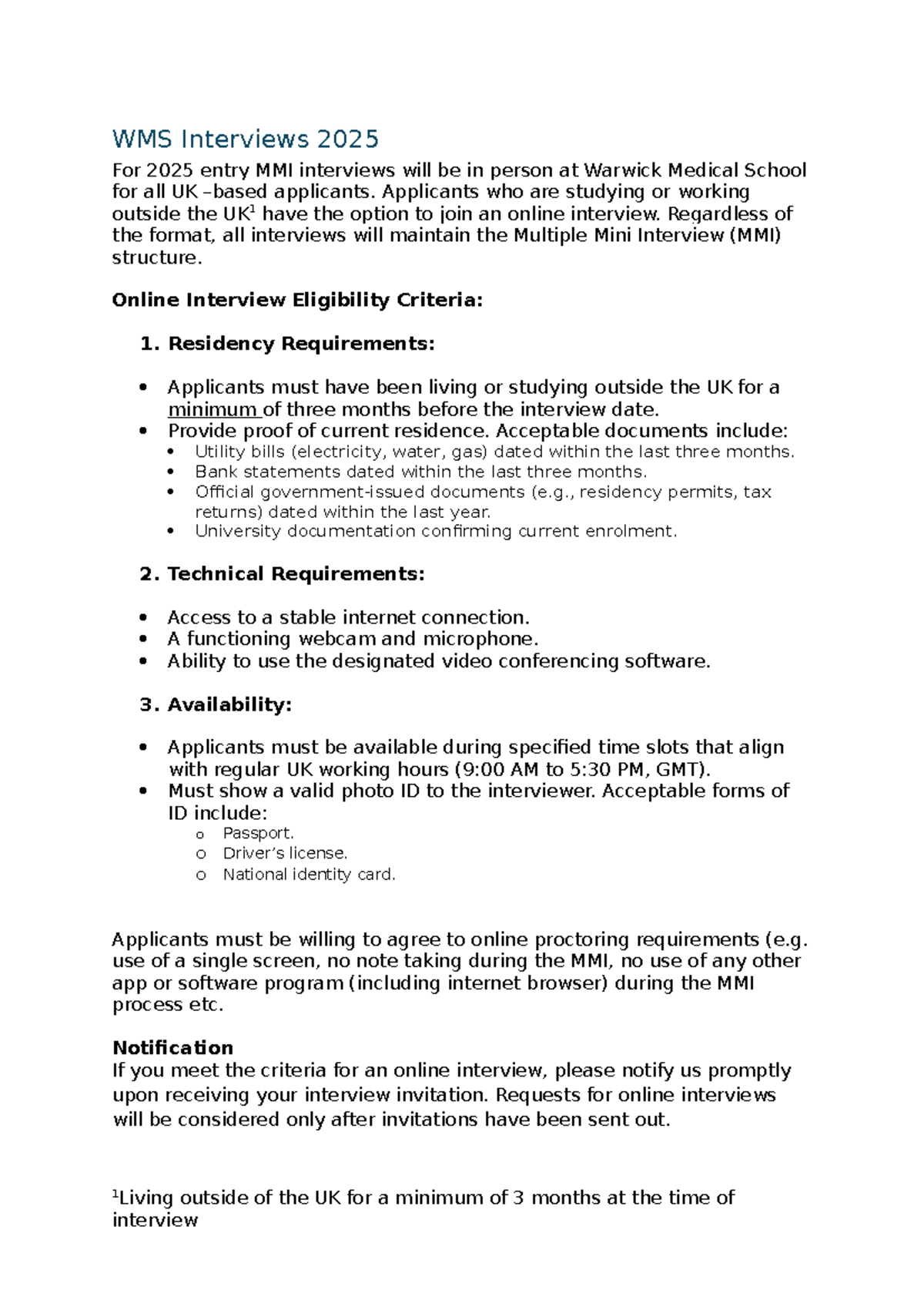 WMS MMI Online Interview Criteria for 2025 Entry - Studocu