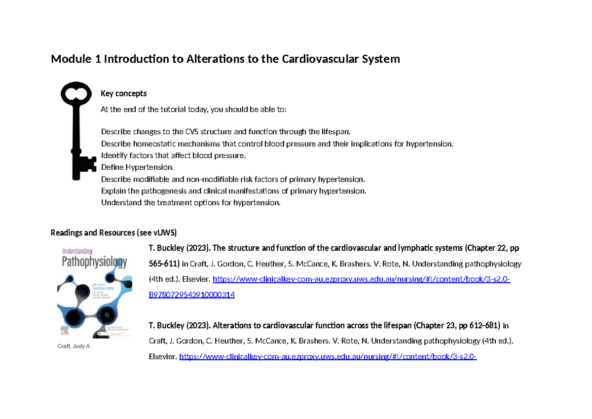 2025 Module 1 Key Concepts on Cardiovascular System Alterations - Studocu