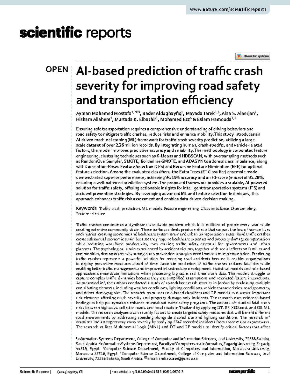 AI-Based Prediction of Traffic Crash Severity for Enhanced Road Safety ...