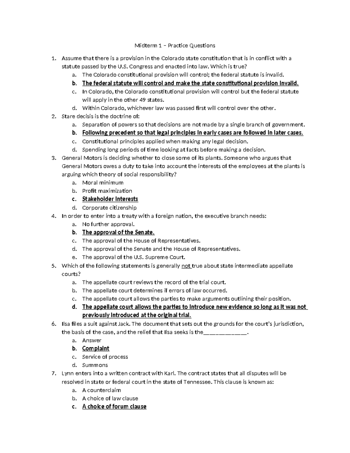 Midterm 1 - Practice Questions - Midterm 1 – Practice Questions Assume ...